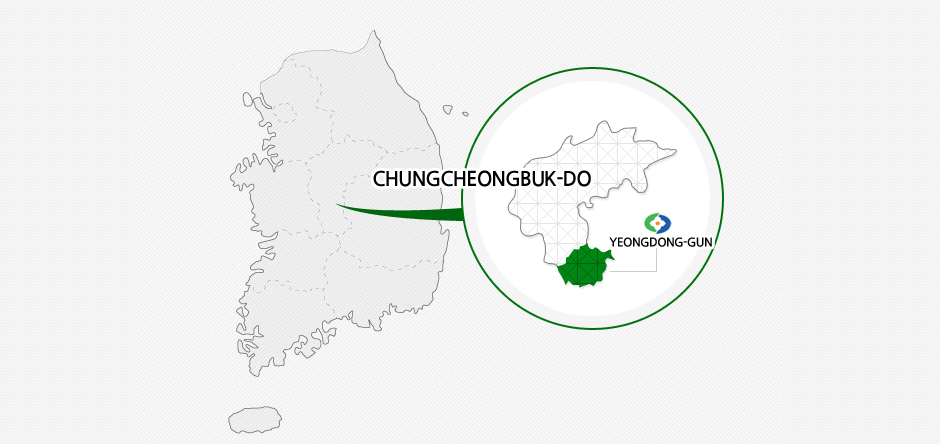 Đây là hình ảnh bản đồ cho biết vị trí của Youngdong Yeongdong nằm ở phía dưới Chungcheongbuk-do